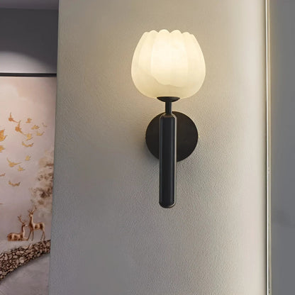 Royelux Alabaster Brass Wall Sconce Light with LED Compatibility