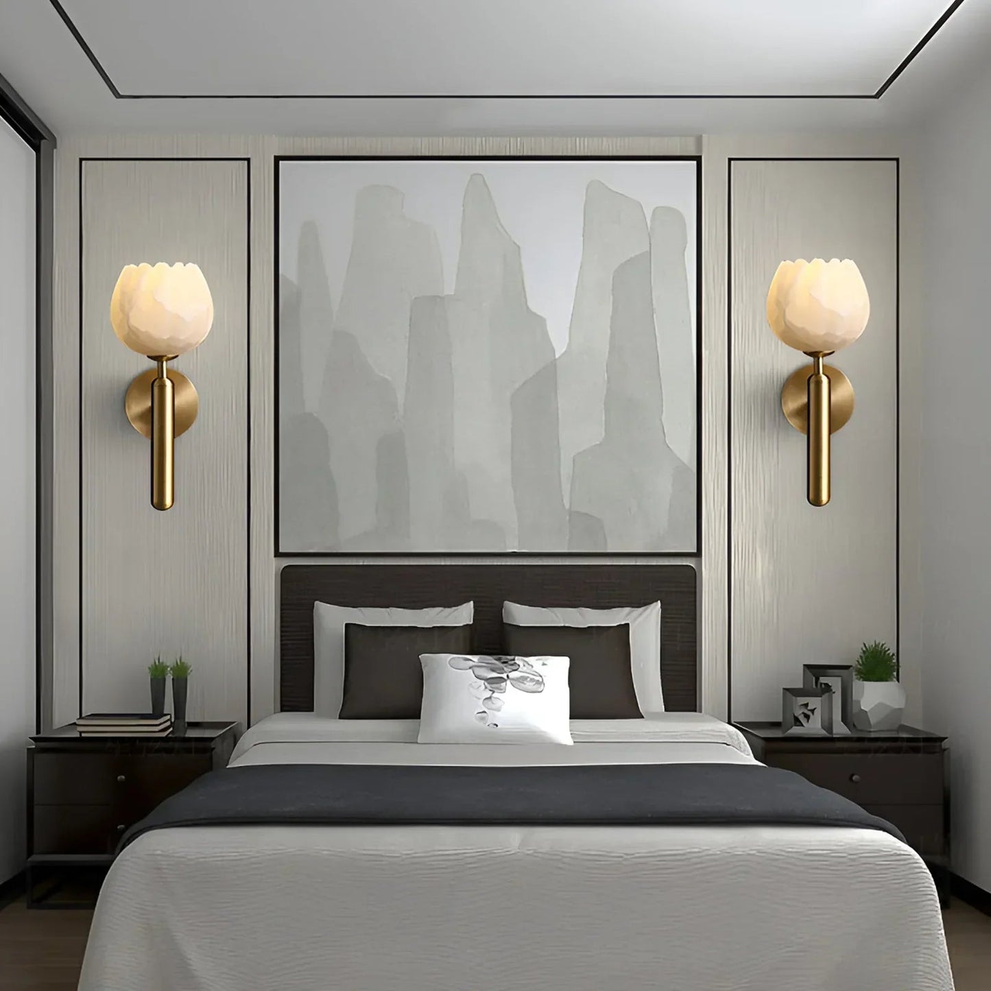 Royelux Alabaster Brass Wall Sconce Light with LED Compatibility
