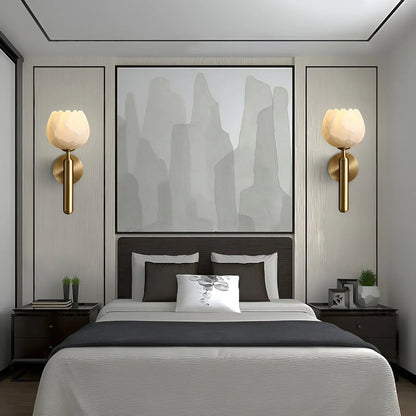 Royelux Alabaster Brass Wall Sconce Light with LED Compatibility