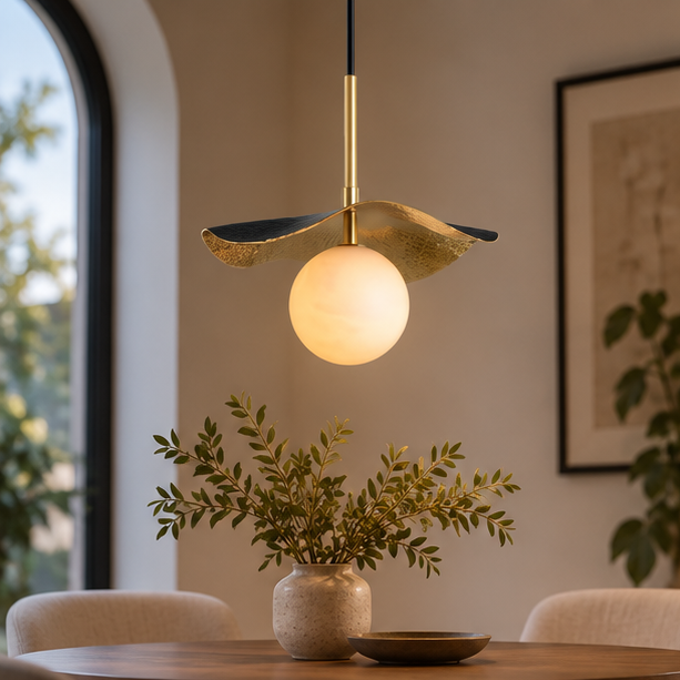 Alabaster Montera Brass Pendant Light