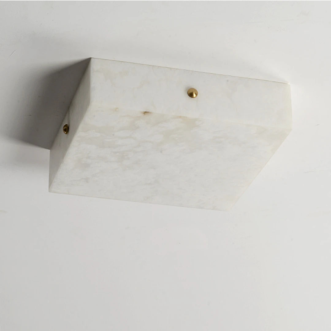 RoyaleGlow Alabaster Square Flush Mount Ceiling Light with Brass Accents