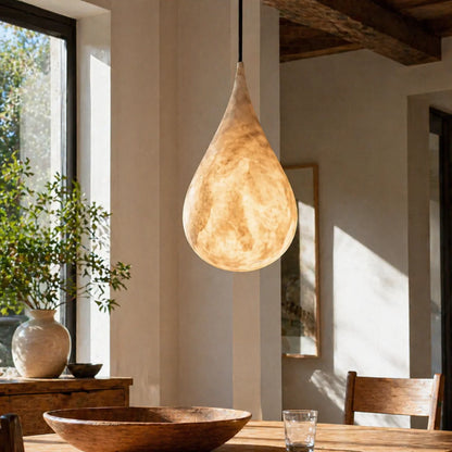 LuxRoyale Organic Alabaster Teardrop Pendant Light - Natural Stone Hanging Lamp