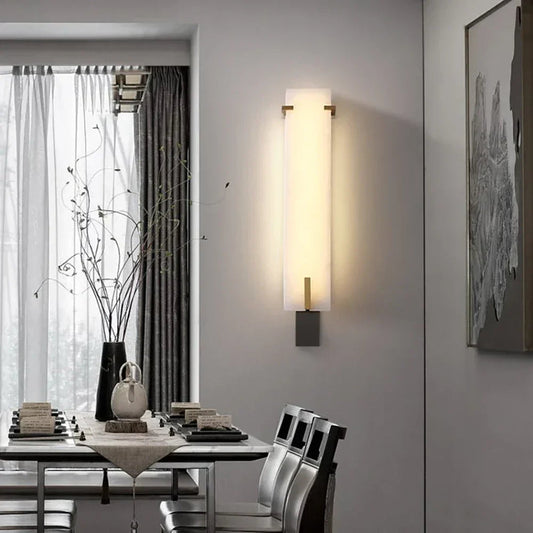 RoyaleGlow Modern Alabaster Wall Sconce - Natural Stone & Brass LED Light