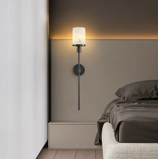 Royelux Modern Alabaster Wall Sconce - Elegant Transitional Brass & Glass Light