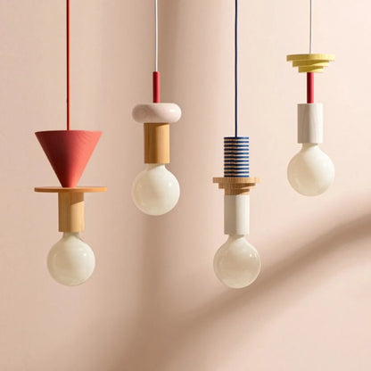 LuxRoyale Modern Wooden Geometric Pendant Light Striped Accent Ceiling Fixture