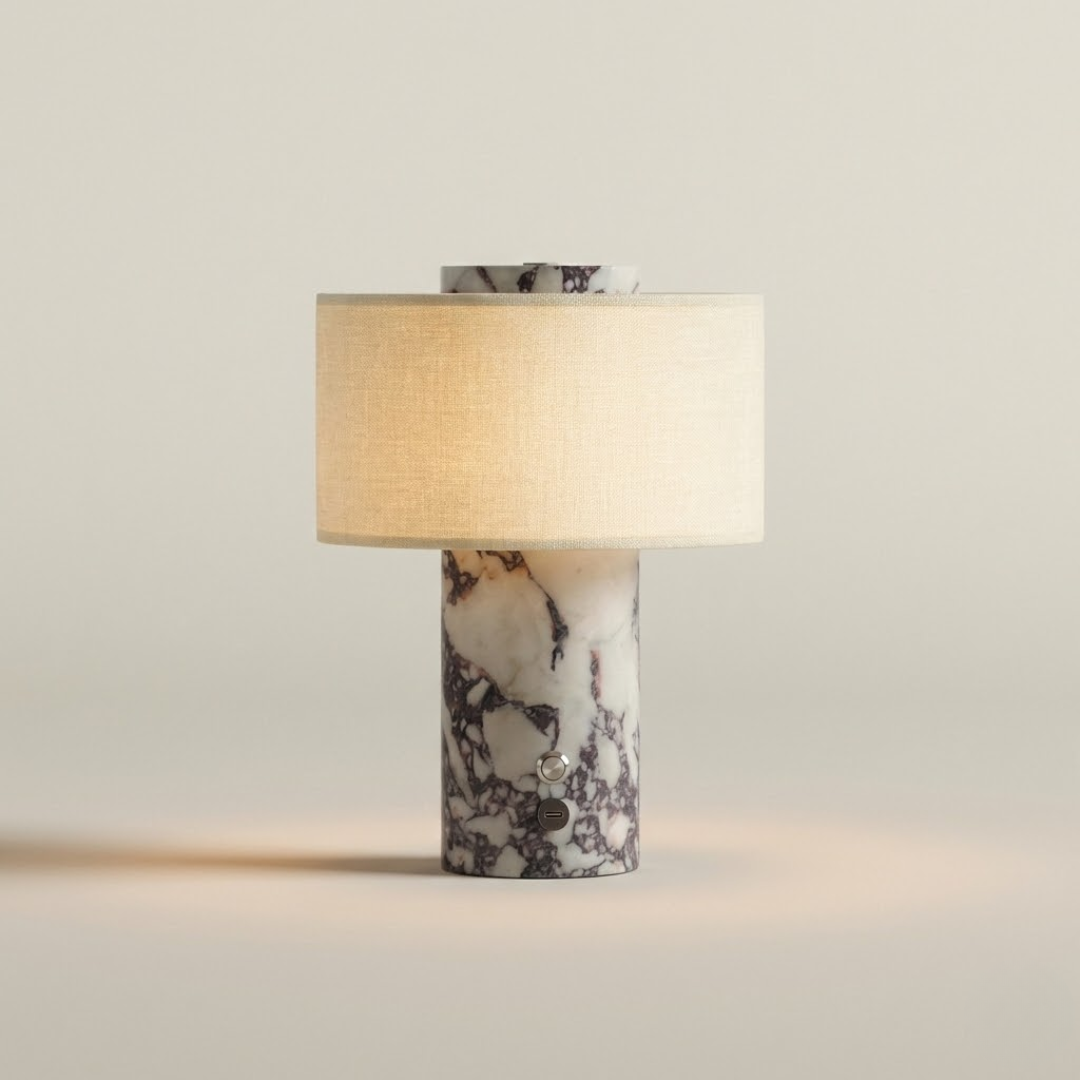 Amalfi Portable Table Lamp in Stone and Linen 0