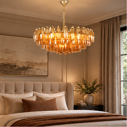 LuxRoyale Amber Murano Glass Chandelier - Geometric Hanging Light Fixture