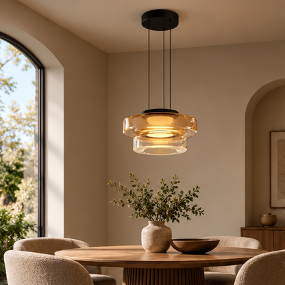 LuxRoyale Modern Glass Pendant Light - Adjustable Dimmable LED Hanging Lamp