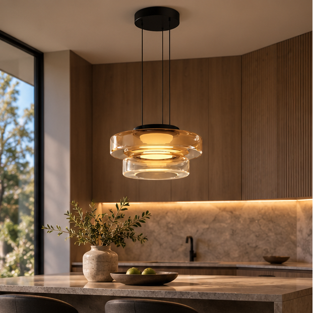 LuxRoyale Modern Glass Pendant Light - Adjustable Dimmable LED Hanging Lamp