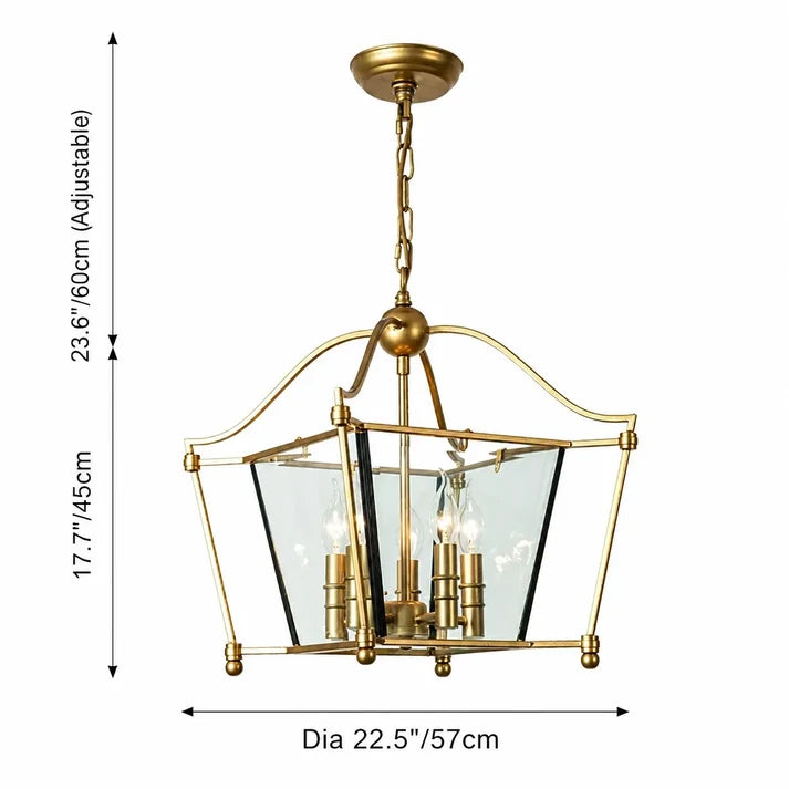 LuxRoyale Vintage Brass & Glass Pendant Light - 4-Light Frame Chandelier