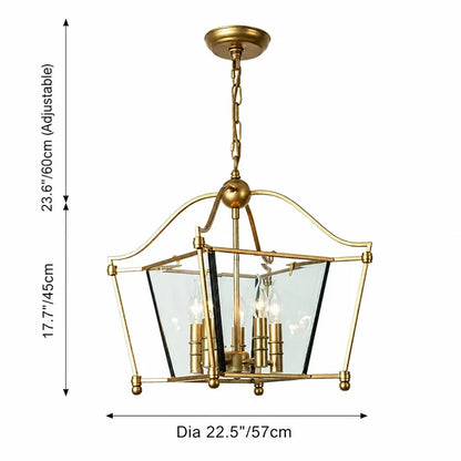 LuxRoyale Vintage Brass & Glass Pendant Light - 4-Light Frame Chandelier