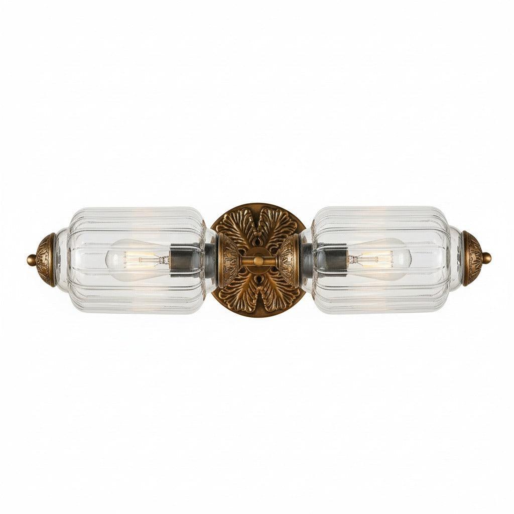 RoyaleGlow Vintage Brass Double Wall Sconce with Frosted Glass Shades-Royale Basic