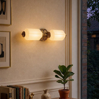 RoyaleGlow Vintage Brass Double Wall Sconce with Frosted Glass Shades-Royale Basic