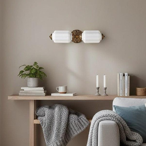 RoyaleGlow Vintage Brass Double Wall Sconce with Frosted Glass Shades-Royale Basic