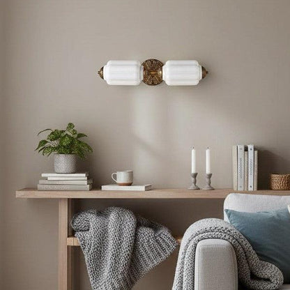 RoyaleGlow Vintage Brass Double Wall Sconce with Frosted Glass Shades-Royale Basic