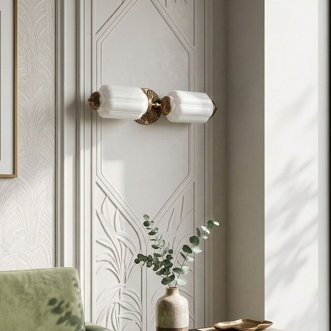 RoyaleGlow Vintage Brass Double Wall Sconce with Frosted Glass Shades-Royale Basic