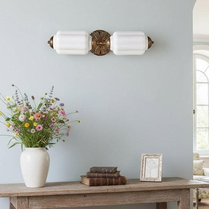 RoyaleGlow Vintage Brass Double Wall Sconce with Frosted Glass Shades-Royale Basic