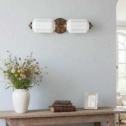 RoyaleGlow Vintage Brass Double Wall Sconce with Frosted Glass Shades-Royale Basic