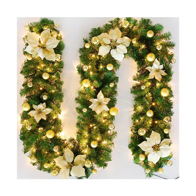 Royallure LED Rattan Christmas Garland – 2.7M Artificial Wreath for Home & Party Decor