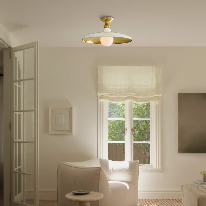 RoyaleGlow Farmhouse Industrial Brass Flush Mount Ceiling Light with Metal Dome Shade