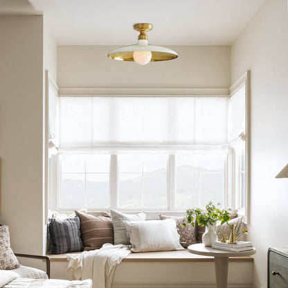 RoyaleGlow Farmhouse Industrial Brass Flush Mount Ceiling Light with Metal Dome Shade