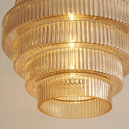 Royelux Elegant Ribbed Glass Pendant Light with Antique Brass Finish - Kitchen Island Lighting