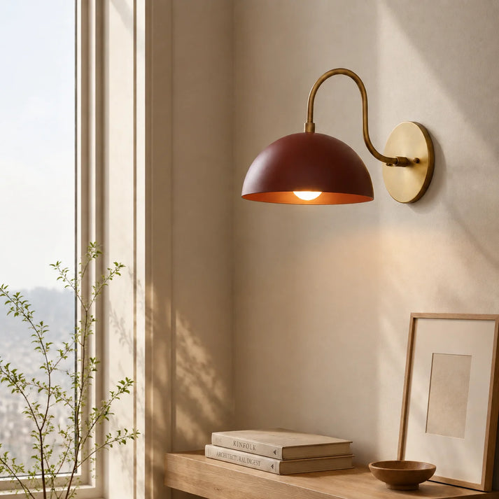 RoyaleGlow Mid-Century Antique Brass Wall Sconce with Dome Shade