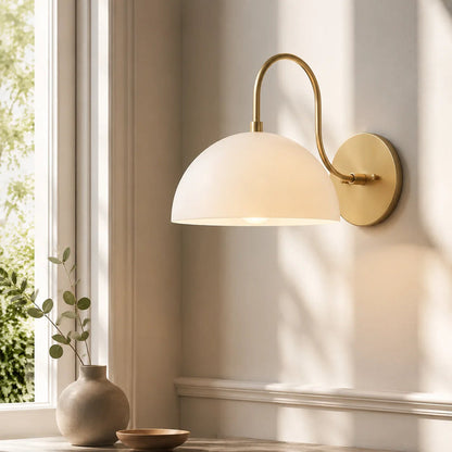 RoyaleGlow Mid-Century Antique Brass Wall Sconce with Dome Shade