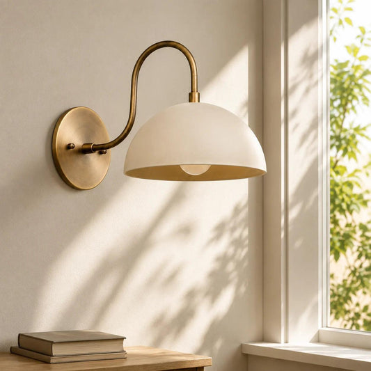 RoyaleGlow Mid-Century Antique Brass Wall Sconce with Dome Shade-Royale Basic