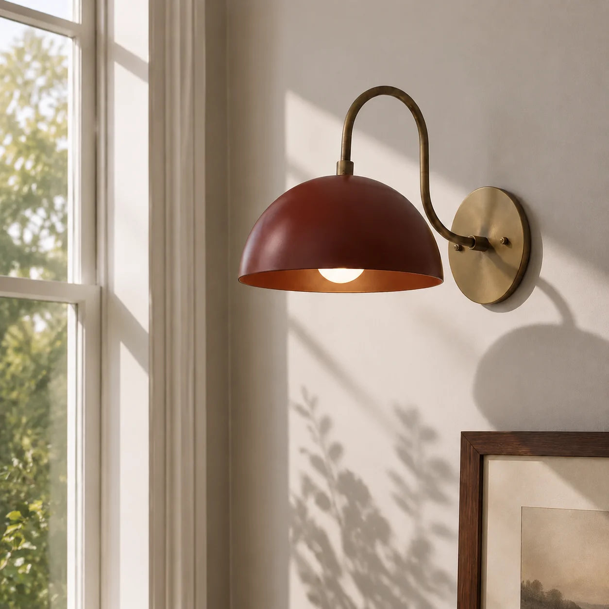Antique Brass Arm Dome Shade Wall Sconce 5