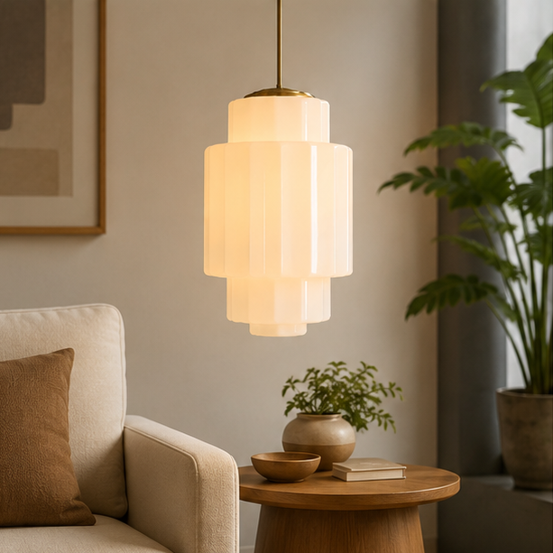 Antique Brass Tiered Opal White Glass Pendant Light