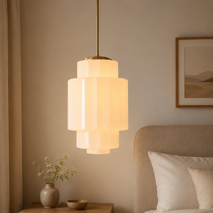 Antique Brass Tiered Opal White Glass Pendant Light
