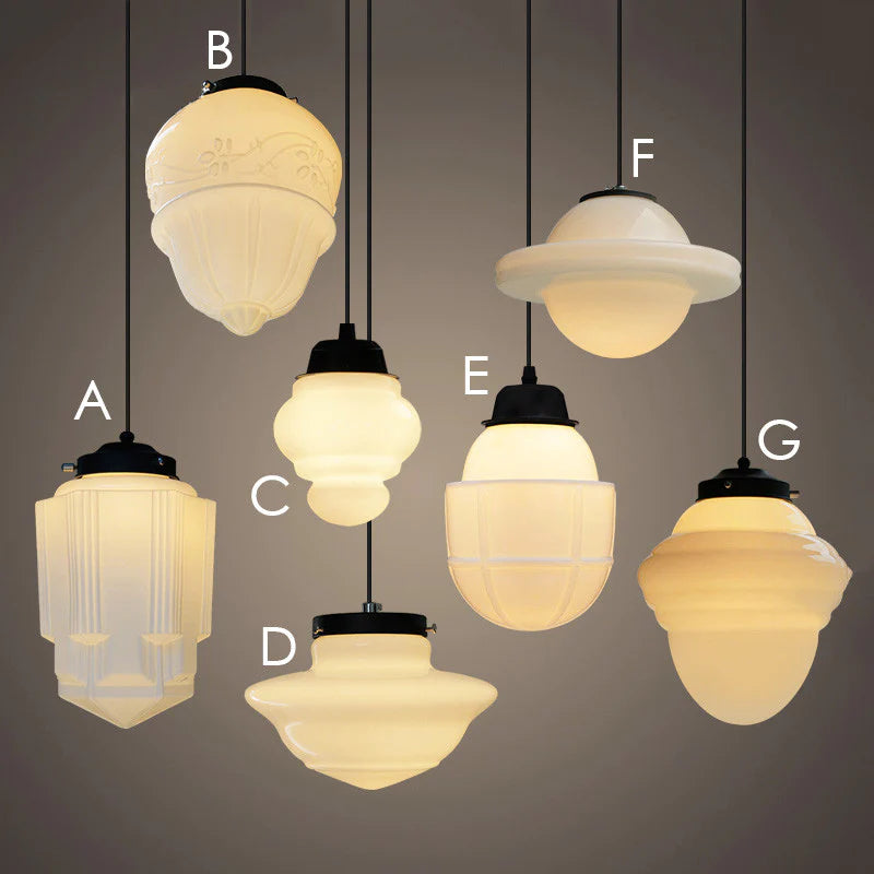 Antique Milky White Glass Classic Pendant Light 3