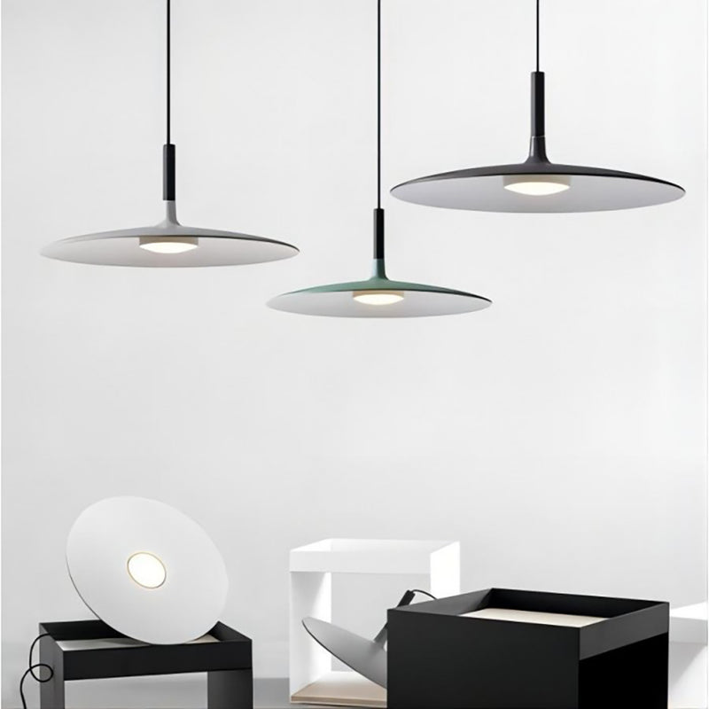 LuxRoyale Flat LED Pendant Light-Modern Disk Industrial Hanging Lamp