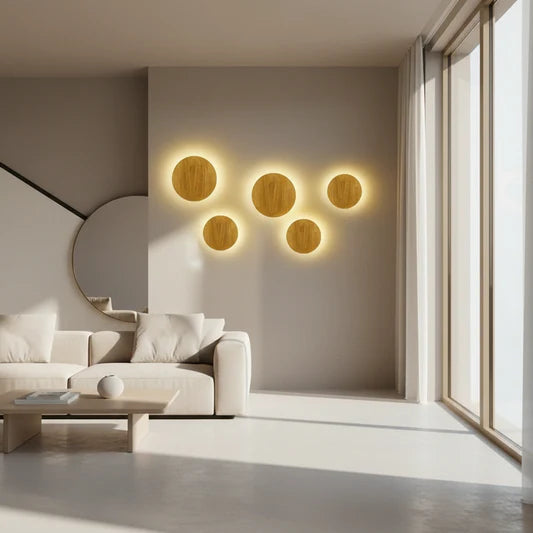 LuxRoyale Designer Circular Wooden Wall Light with Warm LED Glow