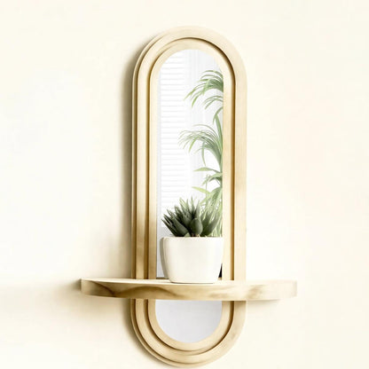 Arched Wall Mirror With Floating Wood Shelf