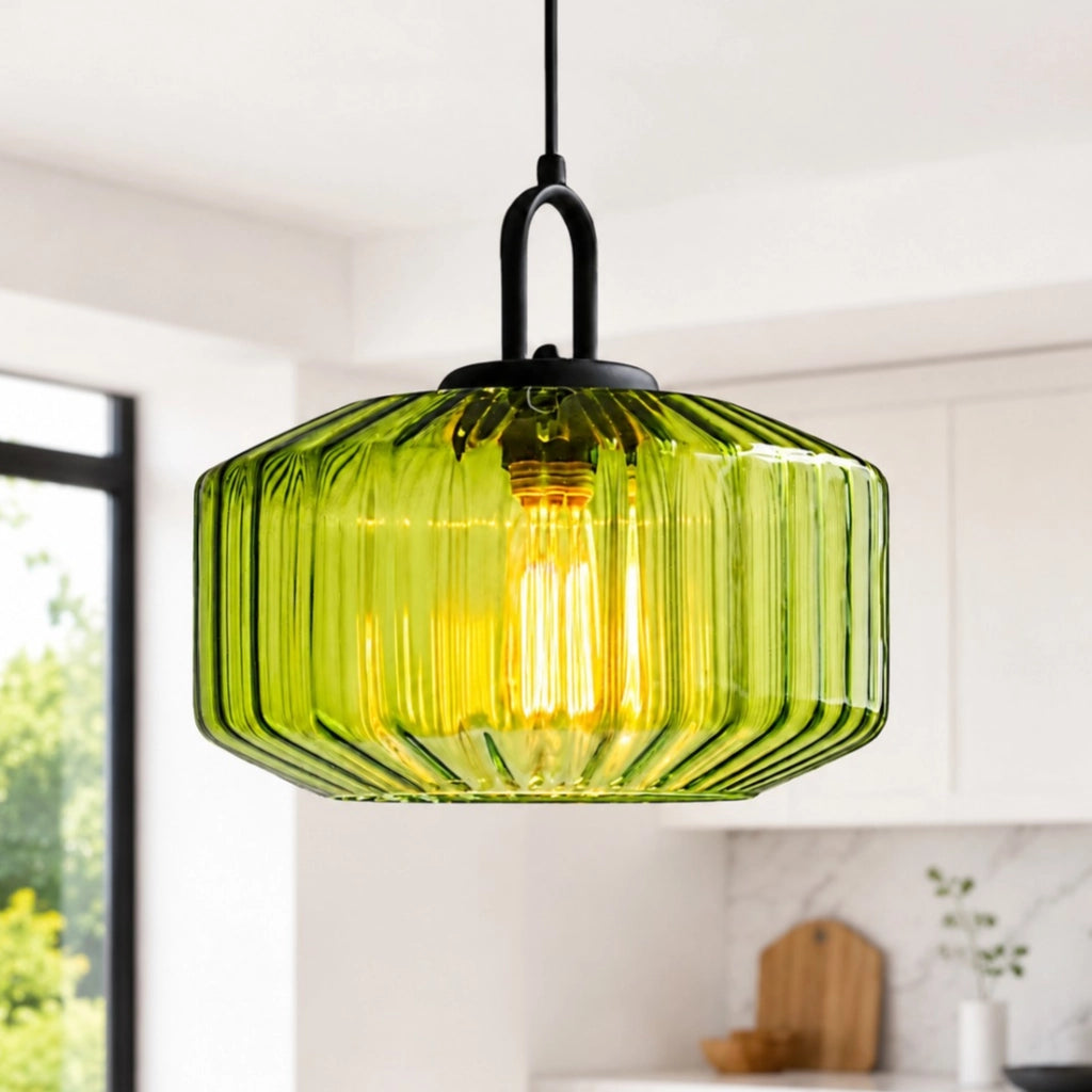 RoyaleGlow Modern Rose Fluted Glass Pendant Light for Dining Room