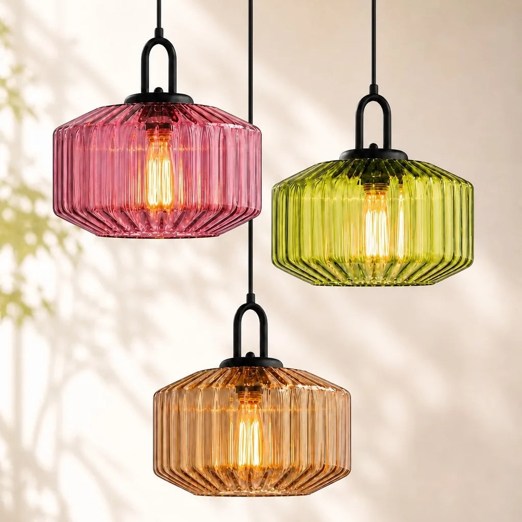 RoyaleGlow Modern Rose Fluted Glass Pendant Light for Dining Room