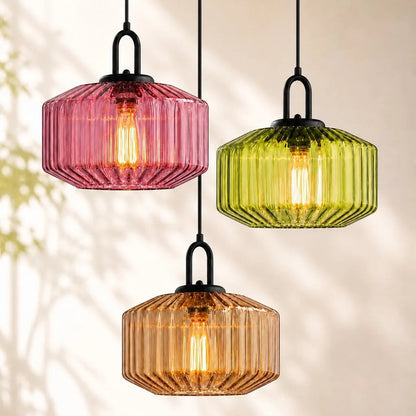 RoyaleGlow Modern Rose Fluted Glass Pendant Light for Dining Room