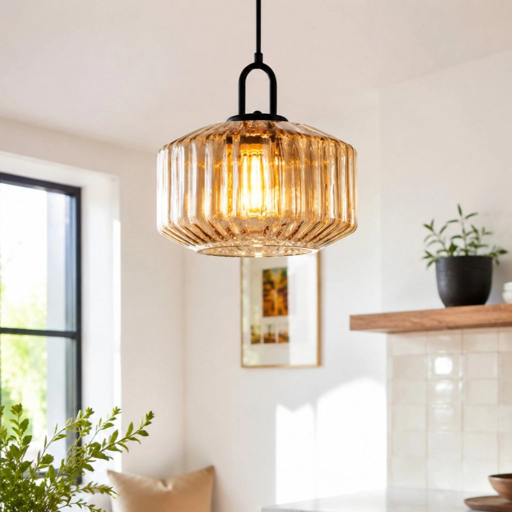 RoyaleGlow Modern Rose Fluted Glass Pendant Light for Dining Room