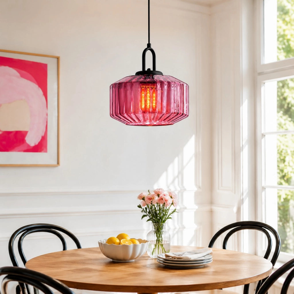 RoyaleGlow Modern Rose Fluted Glass Pendant Light for Dining Room