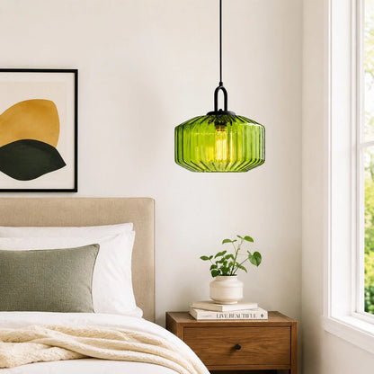 RoyaleGlow Modern Rose Fluted Glass Pendant Light for Dining Room