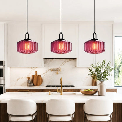 RoyaleGlow Modern Rose Fluted Glass Pendant Light for Dining Room
