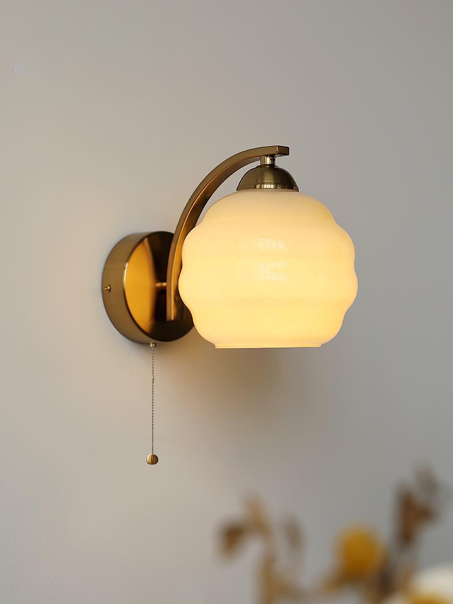Art Deco White Glass LED Wall Sconce Gold Metal Finish 1