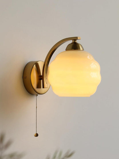 Art Deco White Glass LED Wall Sconce Gold Metal Finish 4