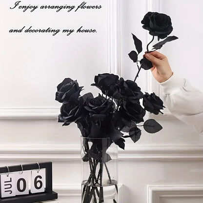 Artificial Black Roses Fake Flowers, Long Stem, with No Container, for Halloween, Home Decor, Wedding Party, Tabletop 5