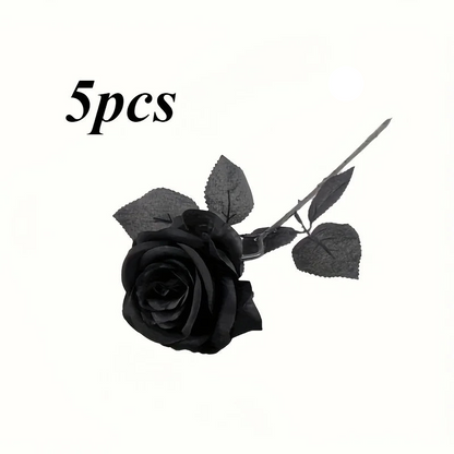 LuxRoyale Artificial Black Roses Long Stem Fake Flowers for Halloween Home Decor