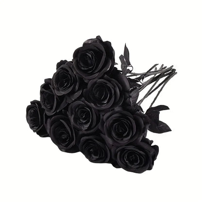 Artificial Black Roses Fake Flowers, Long Stem, with No Container, for Halloween, Home Decor, Wedding Party, Tabletop 7
