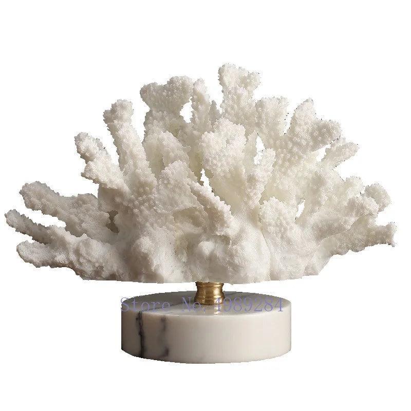 RoyaleGlow Coastal Coral Sculpture with Marble Base - Ocean-Inspired Resin Decor-Royale Basic