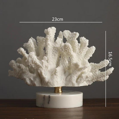 RoyaleGlow Coastal Coral Sculpture with Marble Base - Ocean-Inspired Resin Decor-Royale Basic